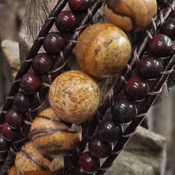 Picture Jasper/Garnet Cuff Bracelet, Handmade - Picture 2 of 4